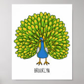 Fun bright peacock bird illustration ポスター (正面)