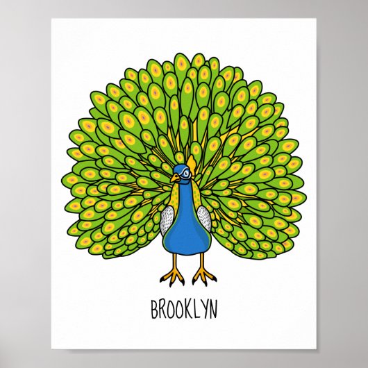 Fun bright peacock bird illustration ポスター (正面)