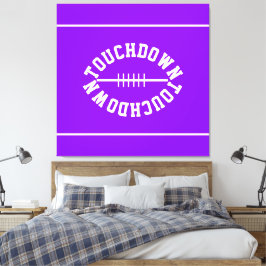 Fun Bright Purple White Text TOUCHDOWN Stripes キャンバスプリント