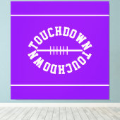 Fun Bright Purple White Text TOUCHDOWN Stripes キャンバスプリント (インサイチュ (ウッドフロア))