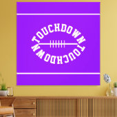 Fun Bright Purple White Text TOUCHDOWN Stripes キャンバスプリント (インサイチュ (リビング))
