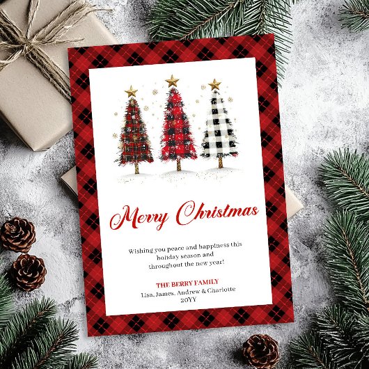 Fun Buffalo Plaid Christmas Tree Holiday Greeting シーズンカード