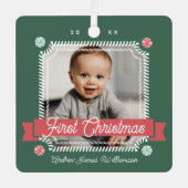 Fun Candy First Christmas Candy Cane Photo Frame メタルオーナメント (正面)