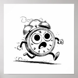 Fun Cartoon Coloring Page: Ablaze Clock Sketch ポスター