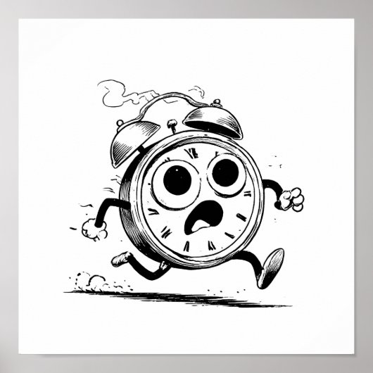 Fun Cartoon Coloring Page: Ablaze Clock Sketch ポスター (正面)