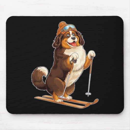 Fun Cartoon Dog Enjoying Skiing  マウスパッド (正面)