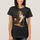 Fun Cartoon Dog Enjoying Skiing  Tシャツ (正面)