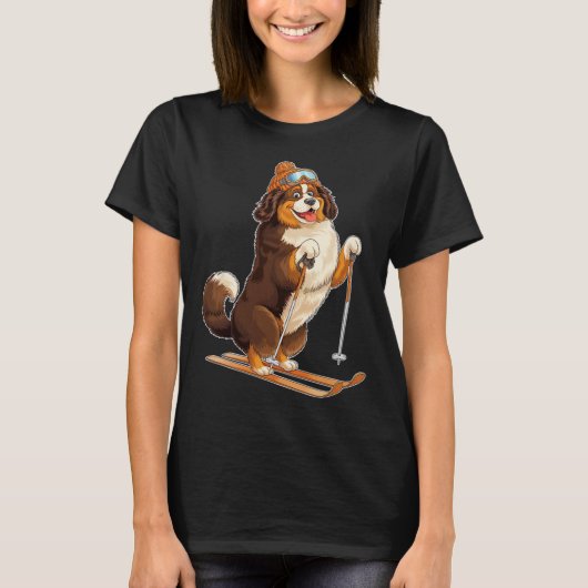 Fun Cartoon Dog Enjoying Skiing  Tシャツ (正面)
