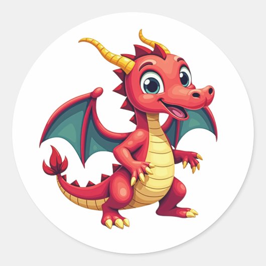 Fun Cartoon Dragon Sticker  ラウンドシール (正面)