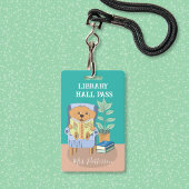Fun Cartoon Reading Dog Library Hall Pass Badge バッジ