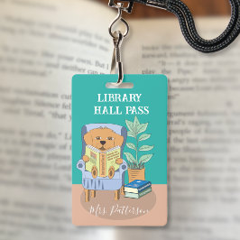 Fun Cartoon Reading Dog Library Hall Pass Badge バッジ