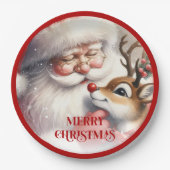Fun Cartoon Santa Claus Rudolph Dinner Plates ペーパープレート (正面)
