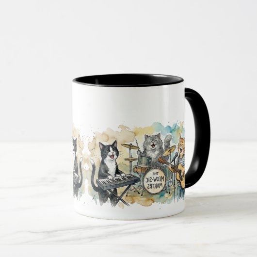 Fun Cat Band Music Piano Drums Keyboard マグカップ (正面右)