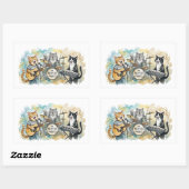 Fun Cat Band Music Piano Drums Keyboard 長方形シール (シート)