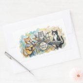 Fun Cat Band Music Piano Drums Keyboard 長方形シール (封筒)