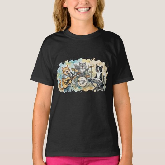 Fun Cat Band Music Piano Drums Keyboard Tシャツ (正面)