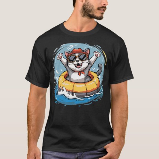Fun Cat loves River tubing Tシャツ (正面)