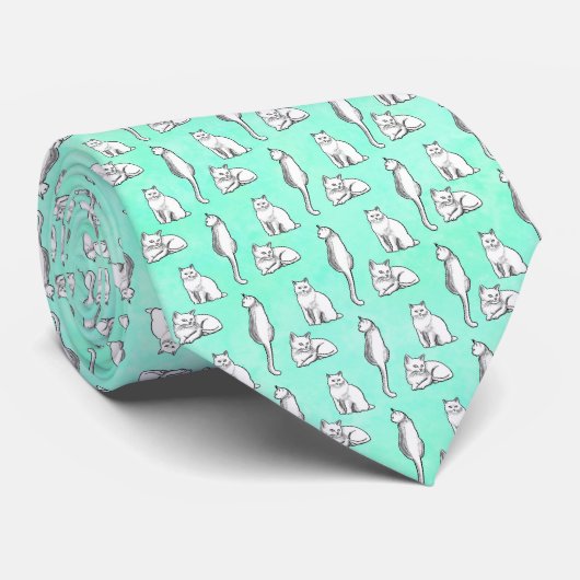 Fun cats pattern hand drawn teal ネクタイ (ロール)