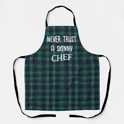 Fun Chef Quote On Green and Blue Tartan Plaid エプロン (正面)