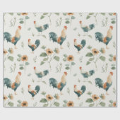 Fun Chicken Rooster Sunflower ラッピングペーパー (フラット)