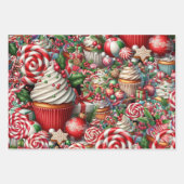 Fun Christmas Cupcakes Red Stripe Canes ラッピングペーパーシート (正面)