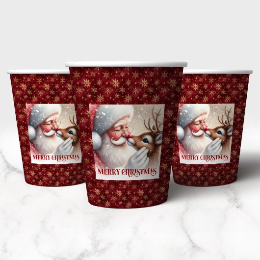 Fun Christmas Cups for Kids Santa and Rudolph 紙コップ