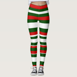 Fun Christmas Deck the Halls Crew Red Green Stripe レギンス