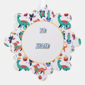 Fun Christmas Dinosaur Dog Parrot Avocado Cactus オーナメントカード (裏面)