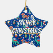 Fun Christmas Dinosaur Dog Parrot Avocado Cactus セラミックオーナメント (正面)