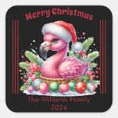 Fun Christmas flamingo with a personalized touch スクエアシール (正面)