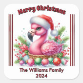 Fun Christmas flamingo with a personalized touch w スクエアシール (正面)