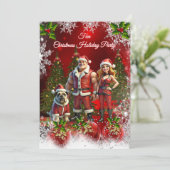 Fun Christmas Holiday Party Red Couple Dog 招待状 (スタンド正面)