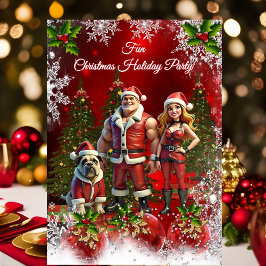 Fun Christmas Holiday Party Red Couple Dog 招待状