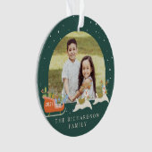 Fun Christmas Llama Reindeers & Sleigh Two Photo オーナメント (正面)