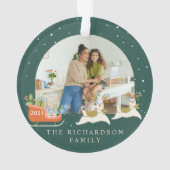 Fun Christmas Llama Reindeers & Sleigh Two Photo オーナメント (裏面)