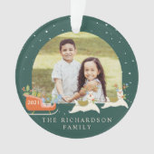 Fun Christmas Llama Reindeers & Sleigh Two Photo オーナメント (正面)