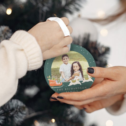 Fun Christmas Llama Reindeers & Sleigh Two Photo オーナメント