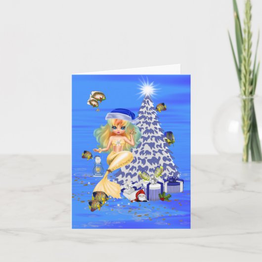Fun Christmas Mermaid greetings card カード (正面)