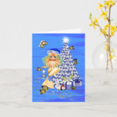 Fun Christmas Mermaid greetings card カード (黄色い花)