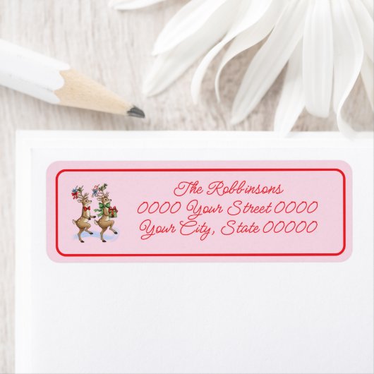 Fun Christmas Reindeers Return Address Label ラベル (インサイチュ)