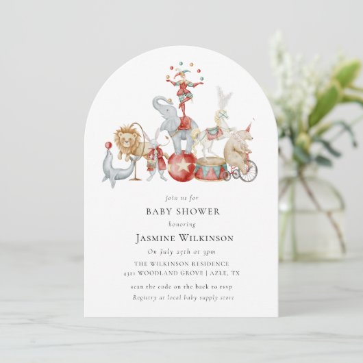 fun Circus Baby Shower with qr code Invitation 招待状 (スタンド正面)