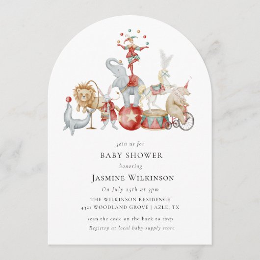 fun Circus Baby Shower with qr code Invitation 招待状 (正面)