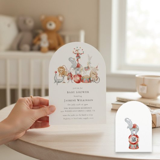 fun Circus Baby Shower with qr code Invitation 招待状