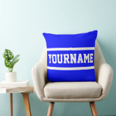 Fun Classy Bright Blue Athletic Text White Stripes クッション (椅子)