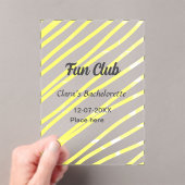Fun Club bachelorette party yellow lines backgroun アクリル招待状 (インサイチュ (ポータブル))