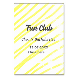 Fun Club bachelorette party yellow lines backgroun テーブルナンバー