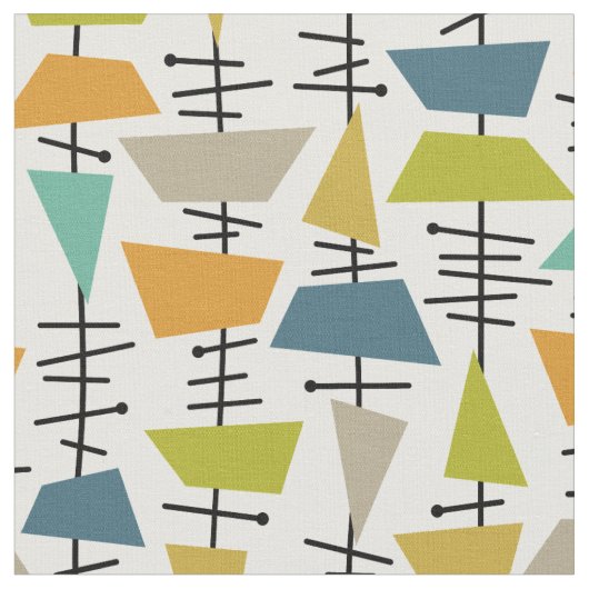 Fun Colorful Abstract Geometric Mid Century Retro ファブリック (クローズアップ)