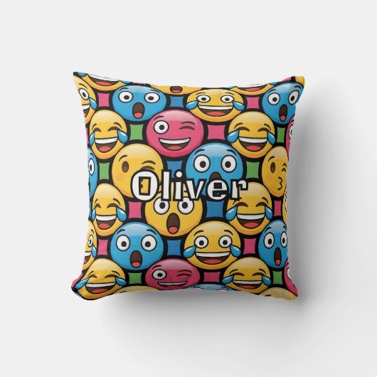 Fun Colorful Emoji Faces クッション (正面)