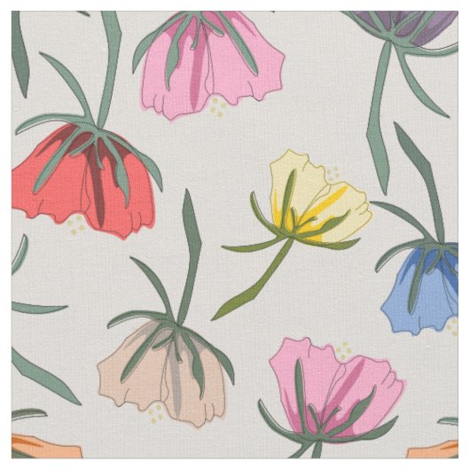 Fun Colorful Floral Design on Cotton ファブリック (クローズアップ)