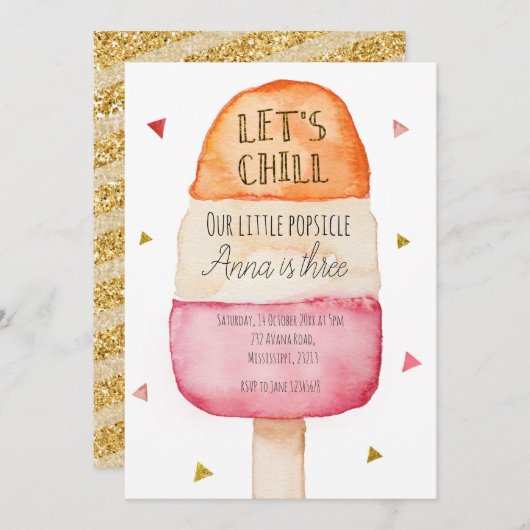 Fun Colorful Popsicle Birthday Invitation 招待状 (正面/裏面)